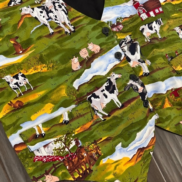 Vintage Made in USA Whimsical Farm Cow Print Cotton Vest Size Large UNISEX - Picture 2 of 7